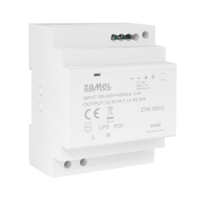  Zasilacz impulsowy montowany na szynie TH-35 (DIN) 100W 12V DC TYP: ZTM-100/12 ZAMEL (EXT10000285-WUN)